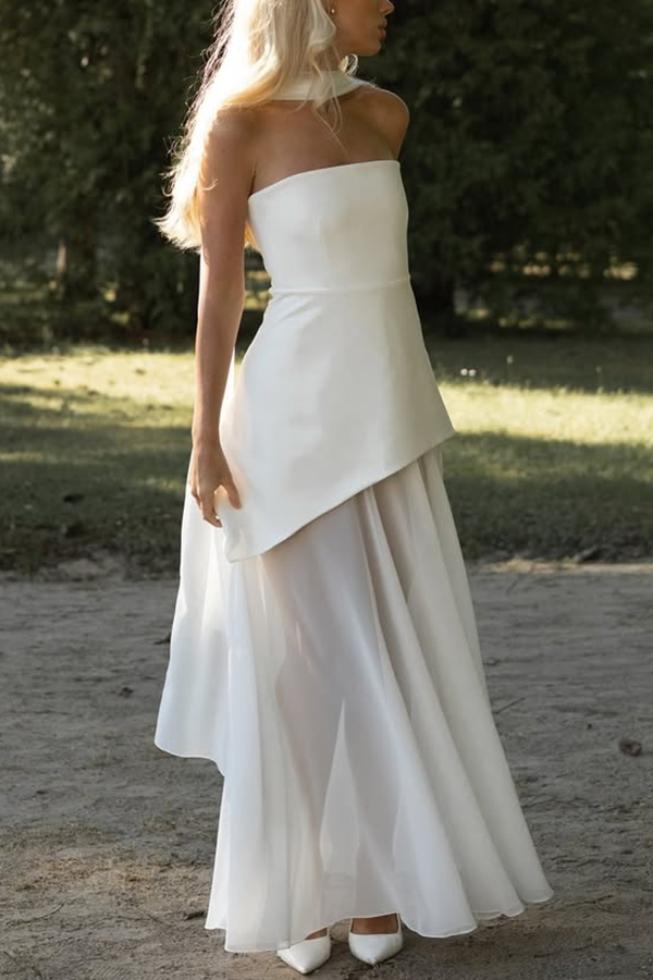 Monaco Off Shoulder Structured Top Chiffon Slit Hem Scarf Maxi Dress | Consonak