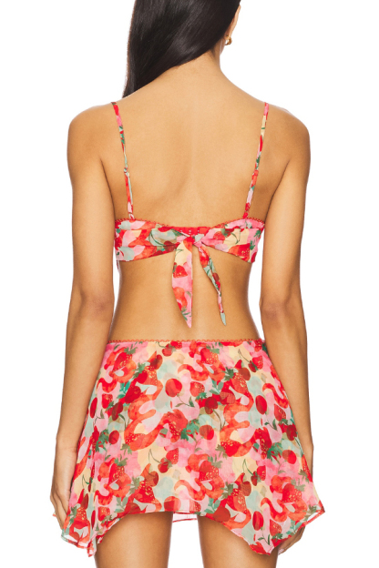 Fruit Print Back Tie Fitted Tank Top