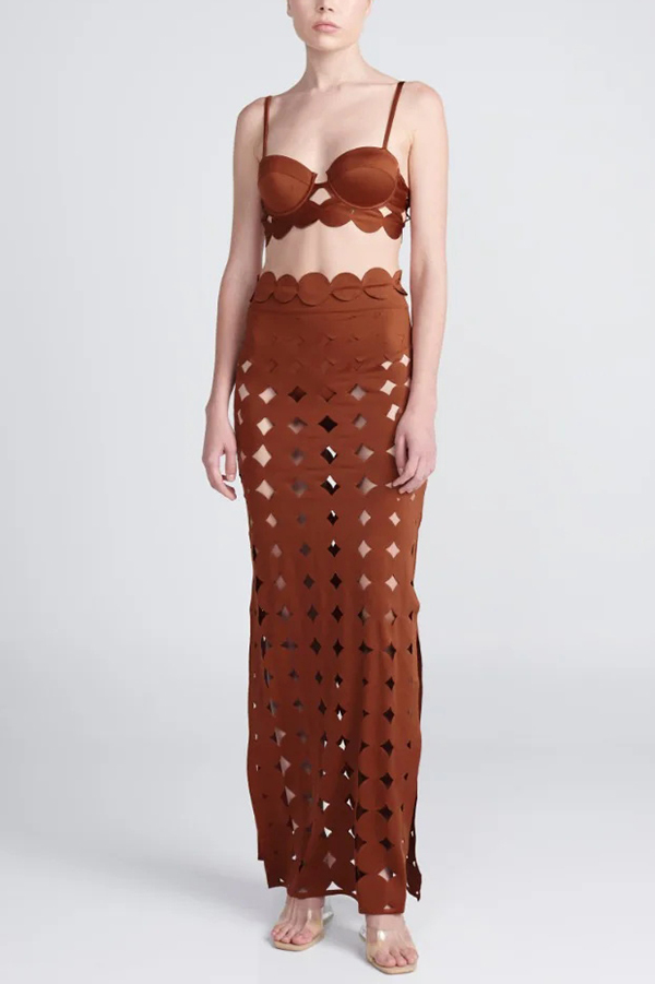 Elegant Openwork Slit Vacation Maxi Skirt-consonak