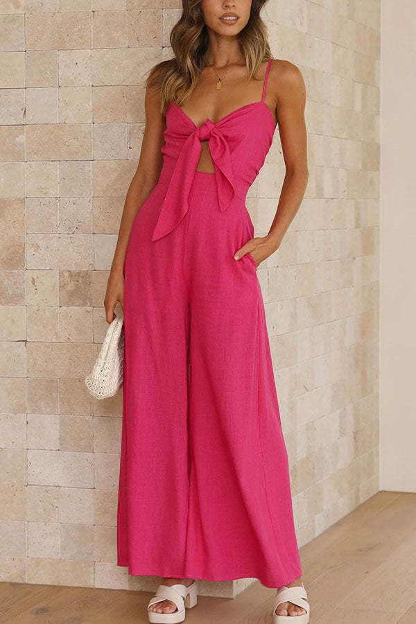 Vrinda Pocketed Adjustable Tie Smocked Back Jumpsuit-consonak