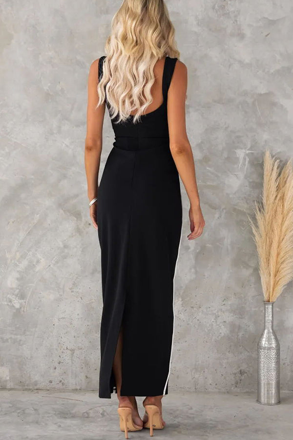 In The Heads Turn Line Trim Bodycon Stretch Maxi Dress | Consonak