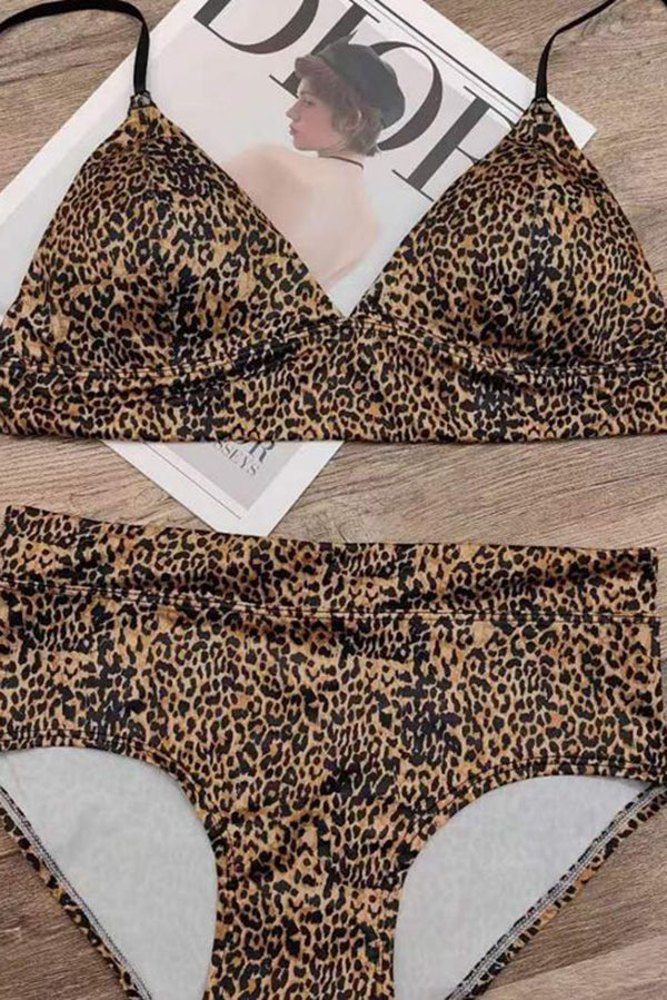 Solid Color Suspender Stretch Two Piece Bikini Swimsuit