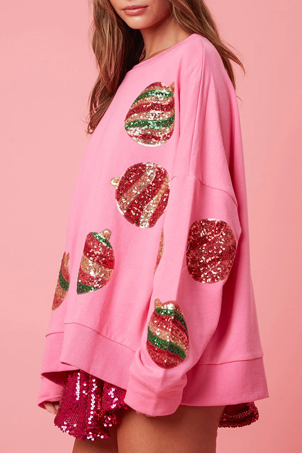 Christmas Egg Sequined Casual Long Sleeve Sweatshirt-consonak