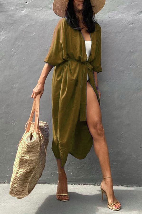 Summertime In Venice Solid Color Kimono Beach Cover-up-consonak