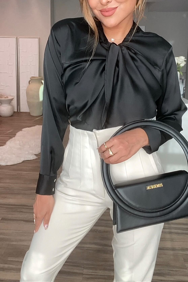 Switch Styles At Will Satin Botton Up Long Sleeve Relaxed Blouse-consonak