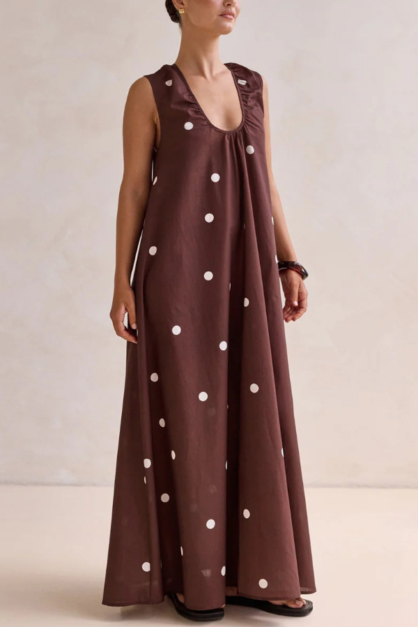 Striped Polka Dot Print Loose Sleeveless Casual Vacation Maxi Dress-consonak