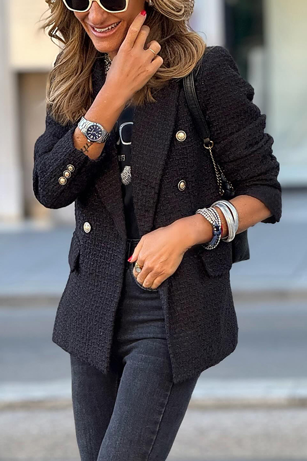 Arlo Tweed Textured Fabric Metal Buckle Pocket Lapel Relaxed Blazer-consonak