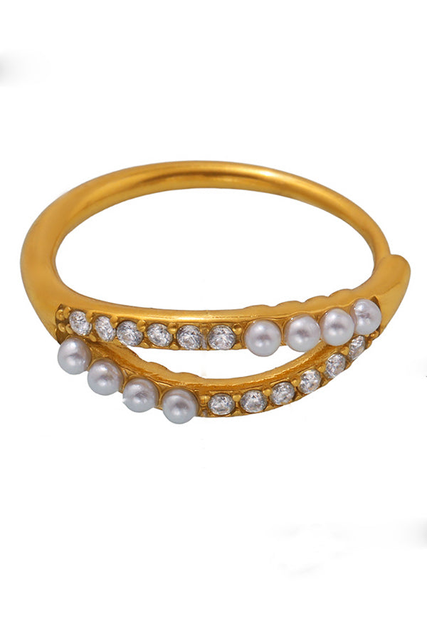 Fashionable Double-layer Inlaid Rhinestone Pearl Ring-consonak