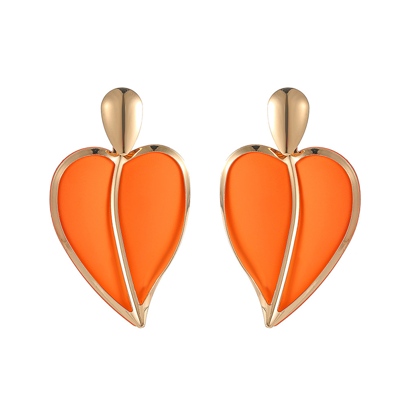 Casual Resort-style Lacquered Color-blocked Heart-shaped Earrings-consonak