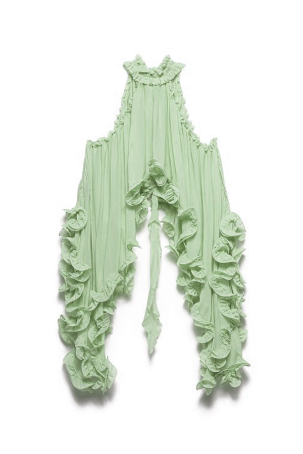 Romantic Drama Chiffon Wavy Ruffles Halter Irregular A-line Top | Consonak