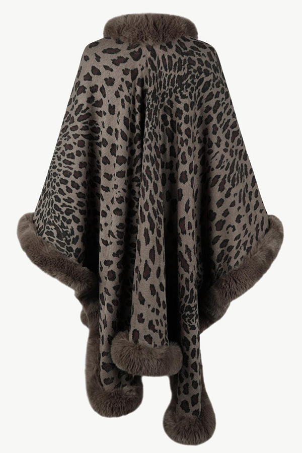 Leopard Print Fashionable Raw Edge Shawl Cape Cardigan-consonak