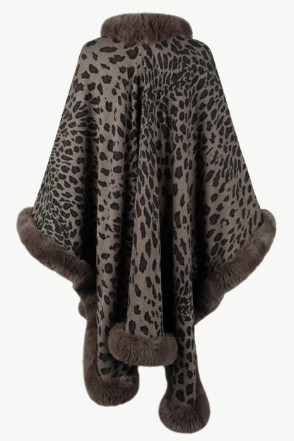Leopard Print Fashionable Raw Edge Shawl Cape Cardigan-consonak