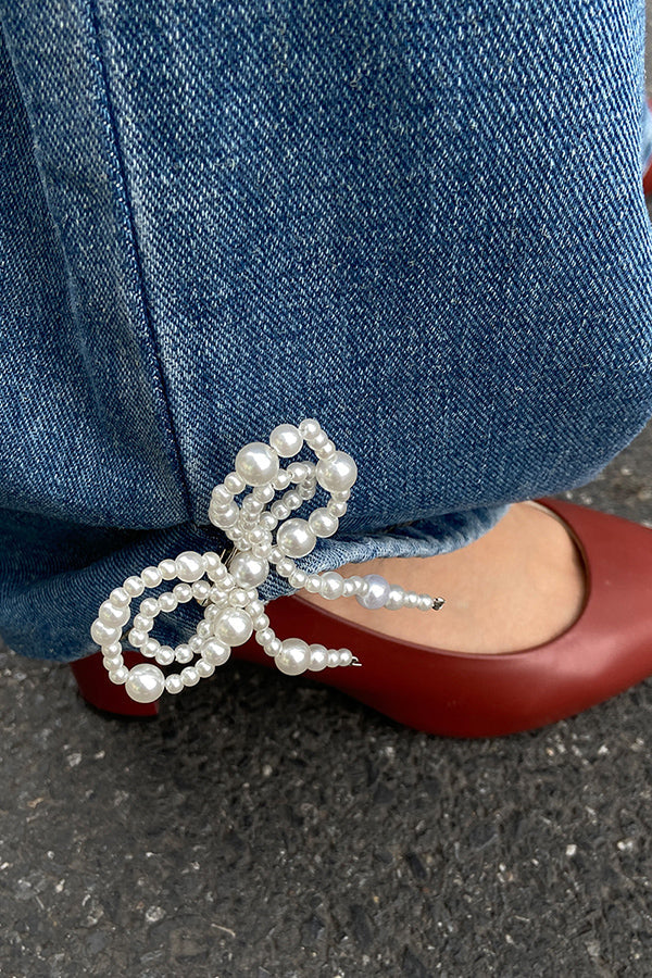Fashion Bow Pearl Imitation Paper Clip Anklet-consonak