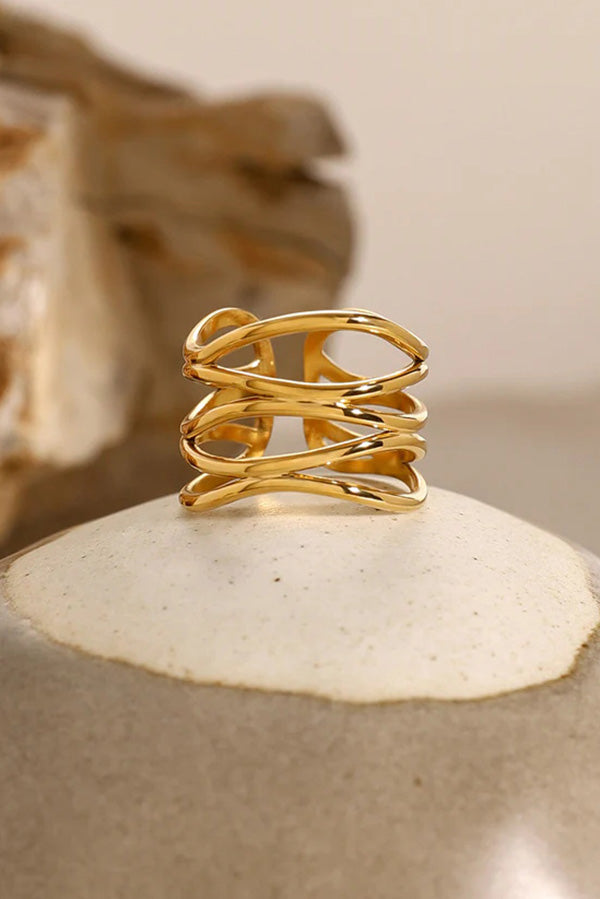 Stylish Wavy Line Stainless Steel Open Ring-consonak