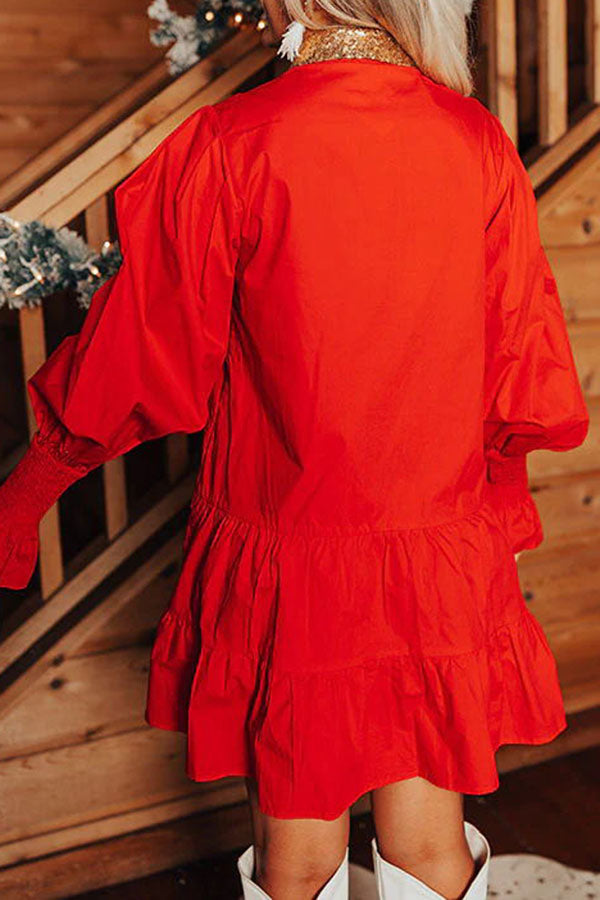 Nutcracker Sequined Button Down Long Sleeve Mini Dress-consonak