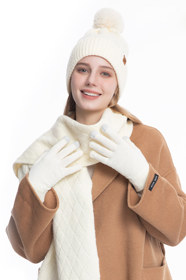 Autumn and Winter Warm Hat Scarf Gloves Three-piece Set-consonak