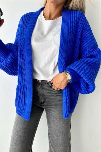 Solid Color V-neck Long-sleeved Casual Knitted Cardigan-consonak