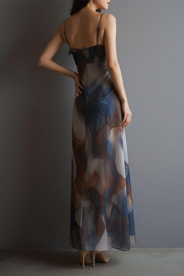 Monet's Dream Abstract Watercolor Cowl Neck Maxi Dress-Consonak