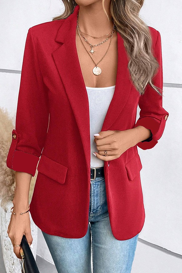 Solid Color Casual Long Sleeve Lapel Blazer-consonak