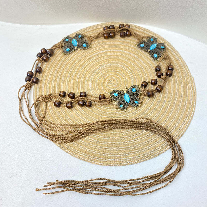 Bohemian Metallic Butterfly Handwoven Belt-consonak
