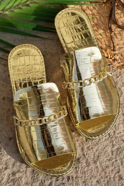 Casual Flat Beach Sandals with Chain Accessories-consonak