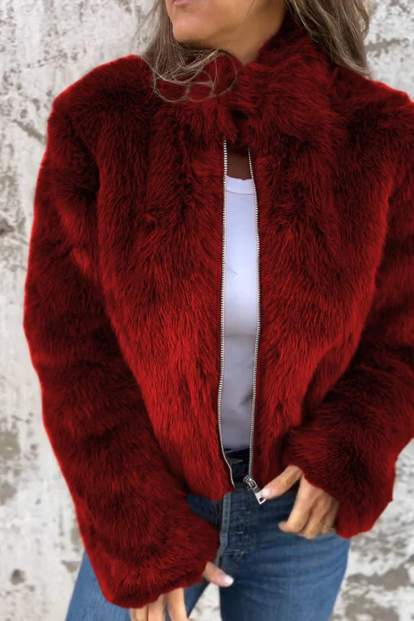 Stylish Faux Fur Turtleneck Zipper Casual Jacket | Consonak