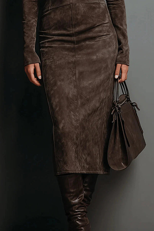 Stylish High-neck Long-sleeved Slim-fit Midi Dress-consonak