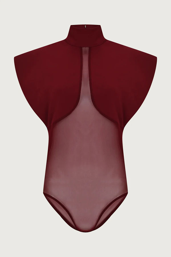 Vita Mesh Patchwork High Neck Wide Sleeve Bodysuit and High Rise Pocket Slit Pants Set-consonak