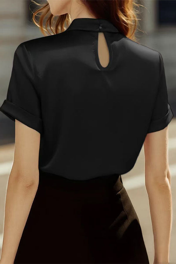 Eleganza LuxuryPearl-Beaded Satin Blouse-Consonak