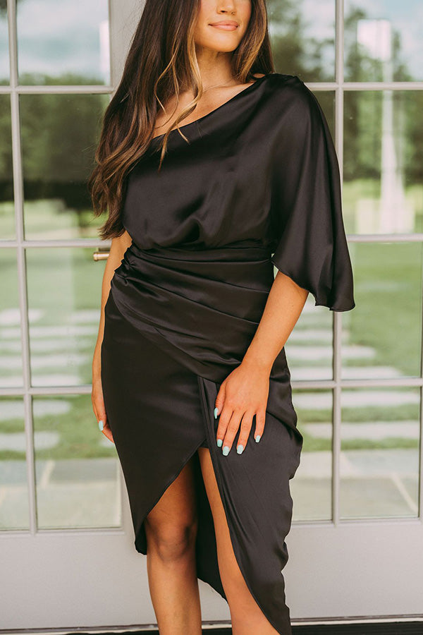 Glam Expectations One Shoulder Satin Drape Dress | Consonak