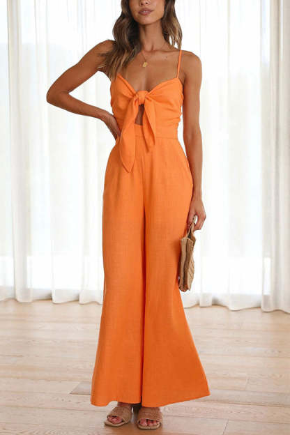 Vrinda Pocketed Adjustable Tie Smocked Back Jumpsuit-consonak