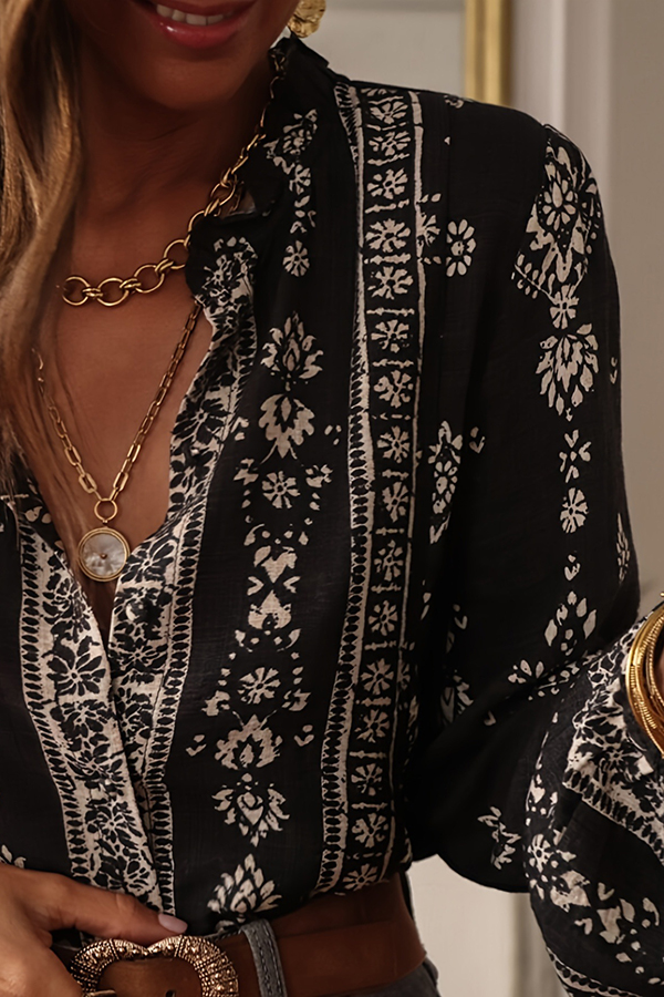 Unique Print Long-Sleeved Button-Up Elegant Shirt-consonak