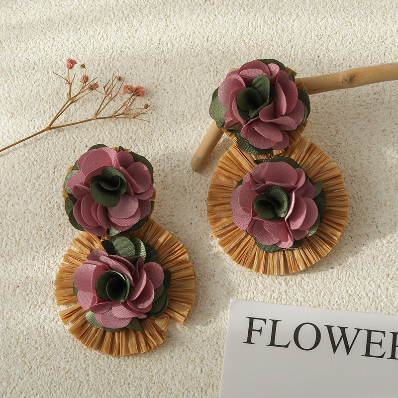 Bohemian Resort Style Fabric Flower Earrings-consonak