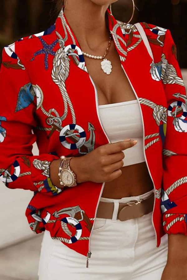 Unique Printed Casual Long Sleeve Zippered Loose Jacket | Consonak