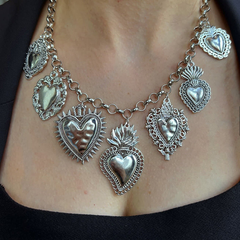 Vintage Religious Sacred Heart Pendant Silver Chain Necklace | Consonak