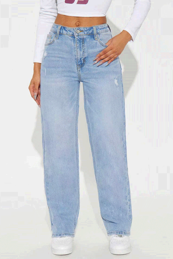 Stylish Ripped Casual Pocket Loose Wide-leg Jeans