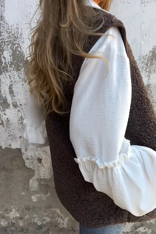 Soft and Flowing Button Up Ruffles Lantern Sleeve Versatile Casual Shirt-consonak