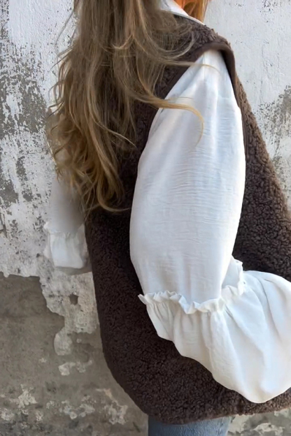 Soft and Flowing Button Up Ruffles Lantern Sleeve Versatile Casual Shirt-consonak