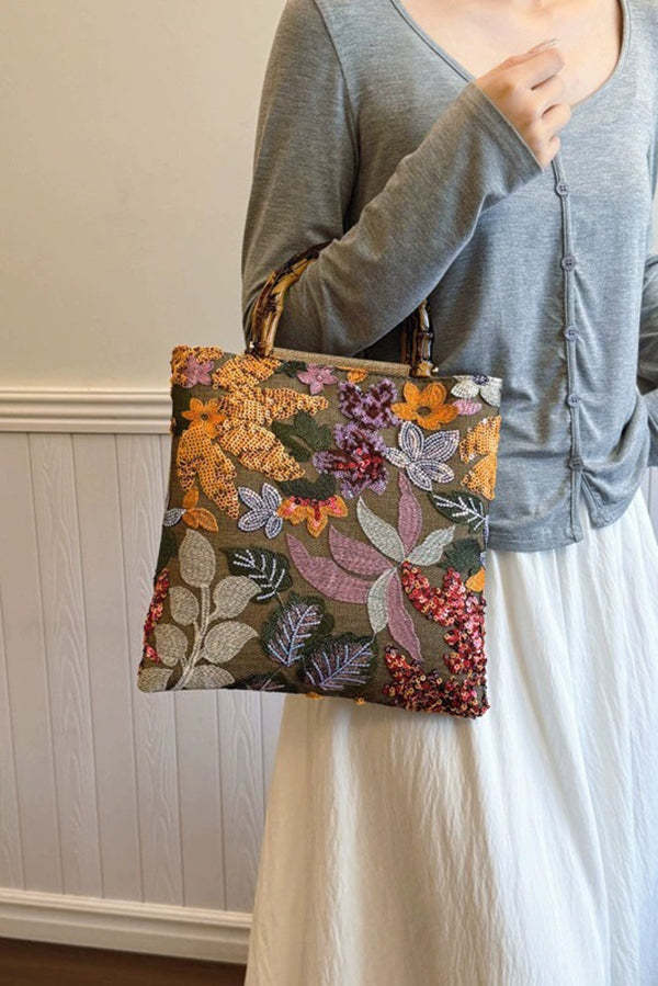 Colorful Sequin Vintage Embroidery Tote Bag-consonak