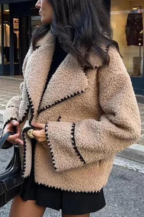 Lamb Wool Casual Lapel Loose Pocket Coat-consonak