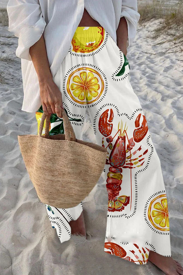 Unique Marine Print Elastic Waist Loose Pocket Pants-consonak