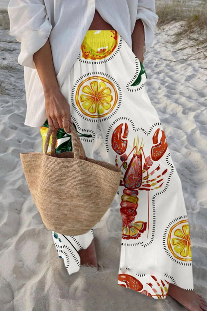 Unique Marine Print Elastic Waist Loose Pocket Pants-consonak