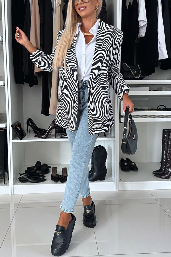 Choose Unique Leopard Print Lapel Long Sleeve Relaxed Blazer-consonak