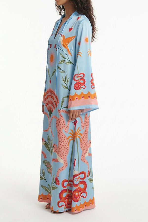 Safari Fantasy Tie-Neck Maxi Dress-Consonak
