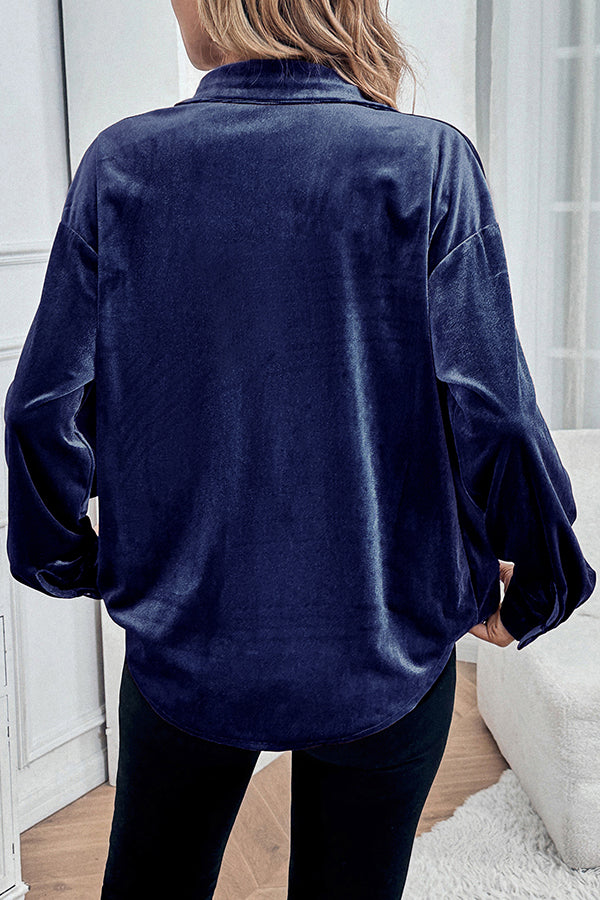 Solid Color Velvet Casual Lapel Pocket Loose Shirt-consonak