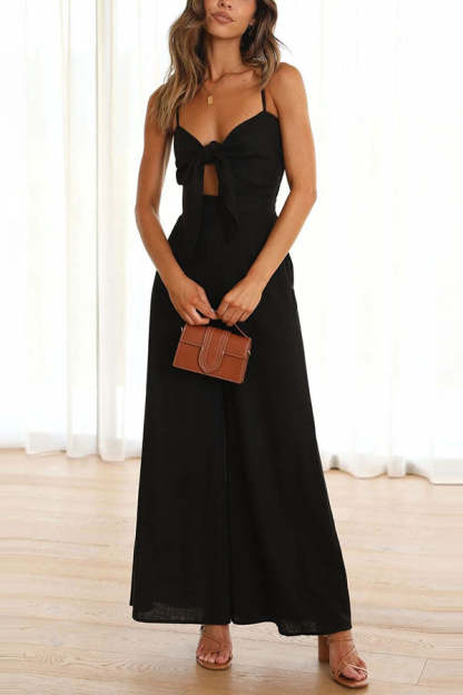 Vrinda Pocketed Adjustable Tie Smocked Back Jumpsuit-consonak