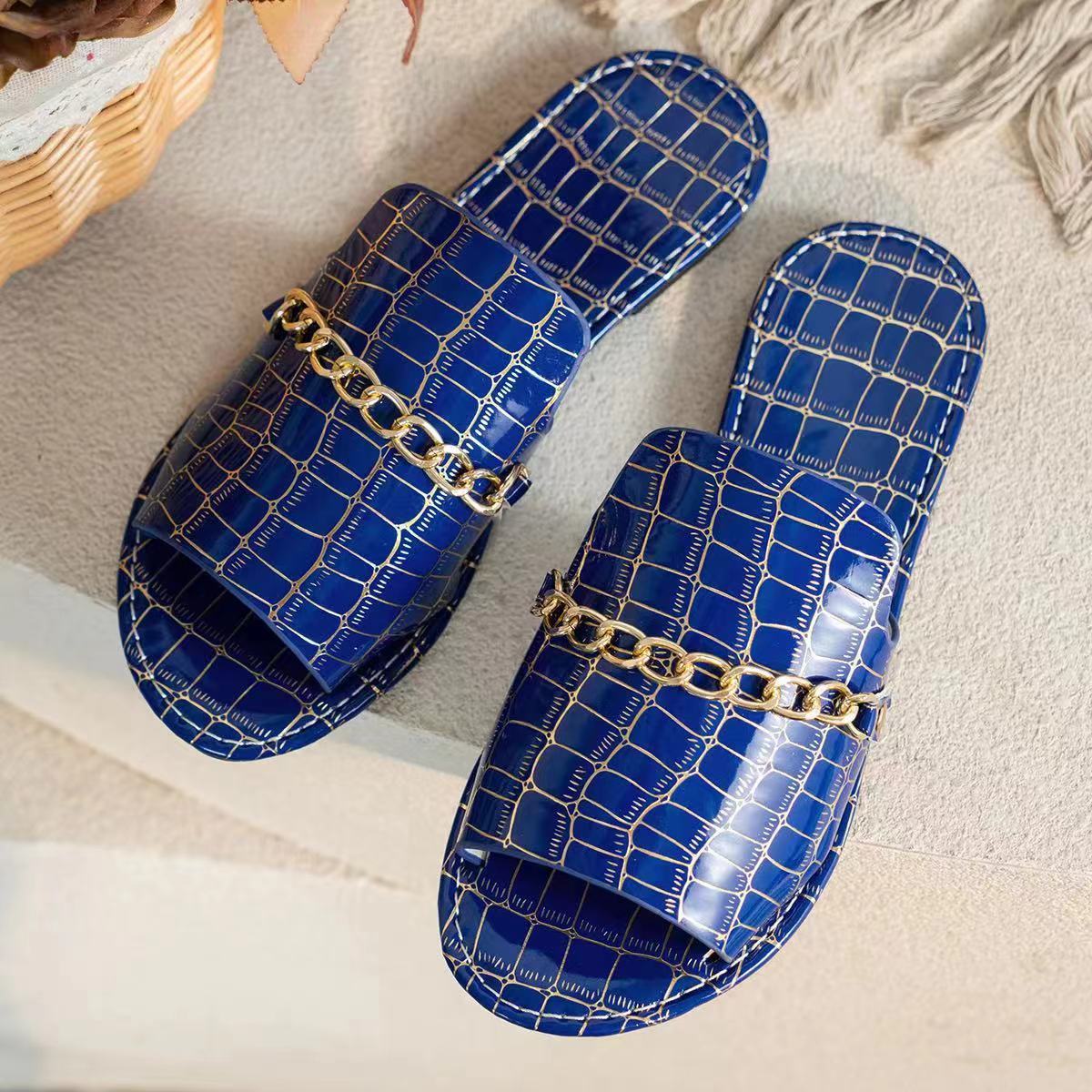 Casual Flat Beach Sandals with Chain Accessories-consonak