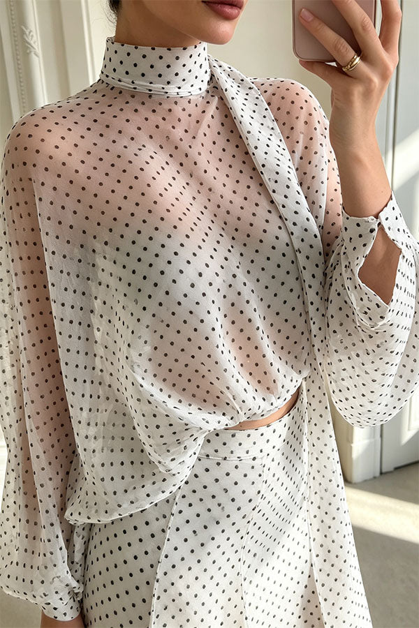 Seraphina Flowing Lantern-Sleeve Polka Dot Blouse-Consonak