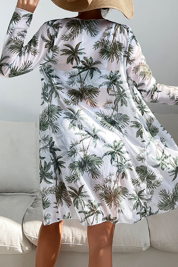 Unique Printed Paneled Lace Up Pleated Three Pieces Swimsuit Set-consonak