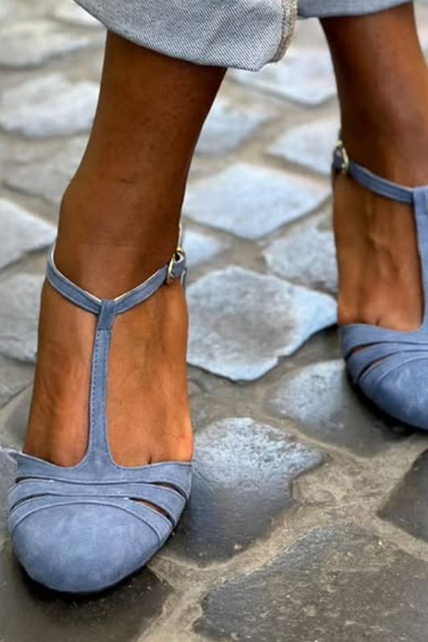 Color-blocked Faux Suede Chunky Heel Sandals-Consonak